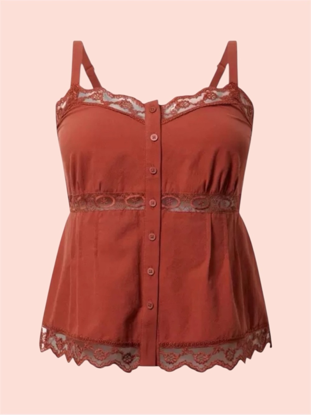Torrid Lace-Trim Button Front Cami in Rusty Terracotta